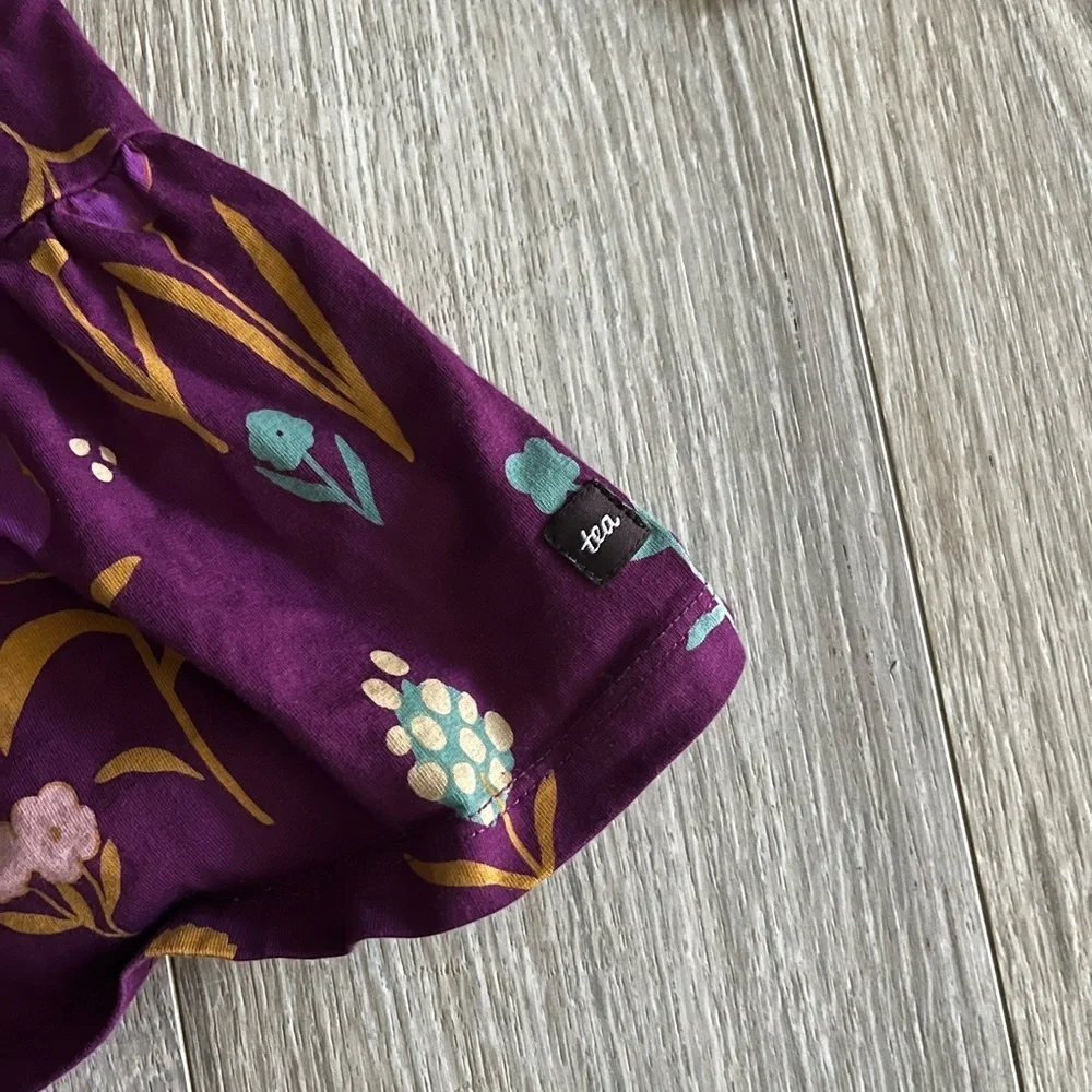 Tea Collection Girls Tiered Henley Dress Purple Floral Long Sleeve - Size 3